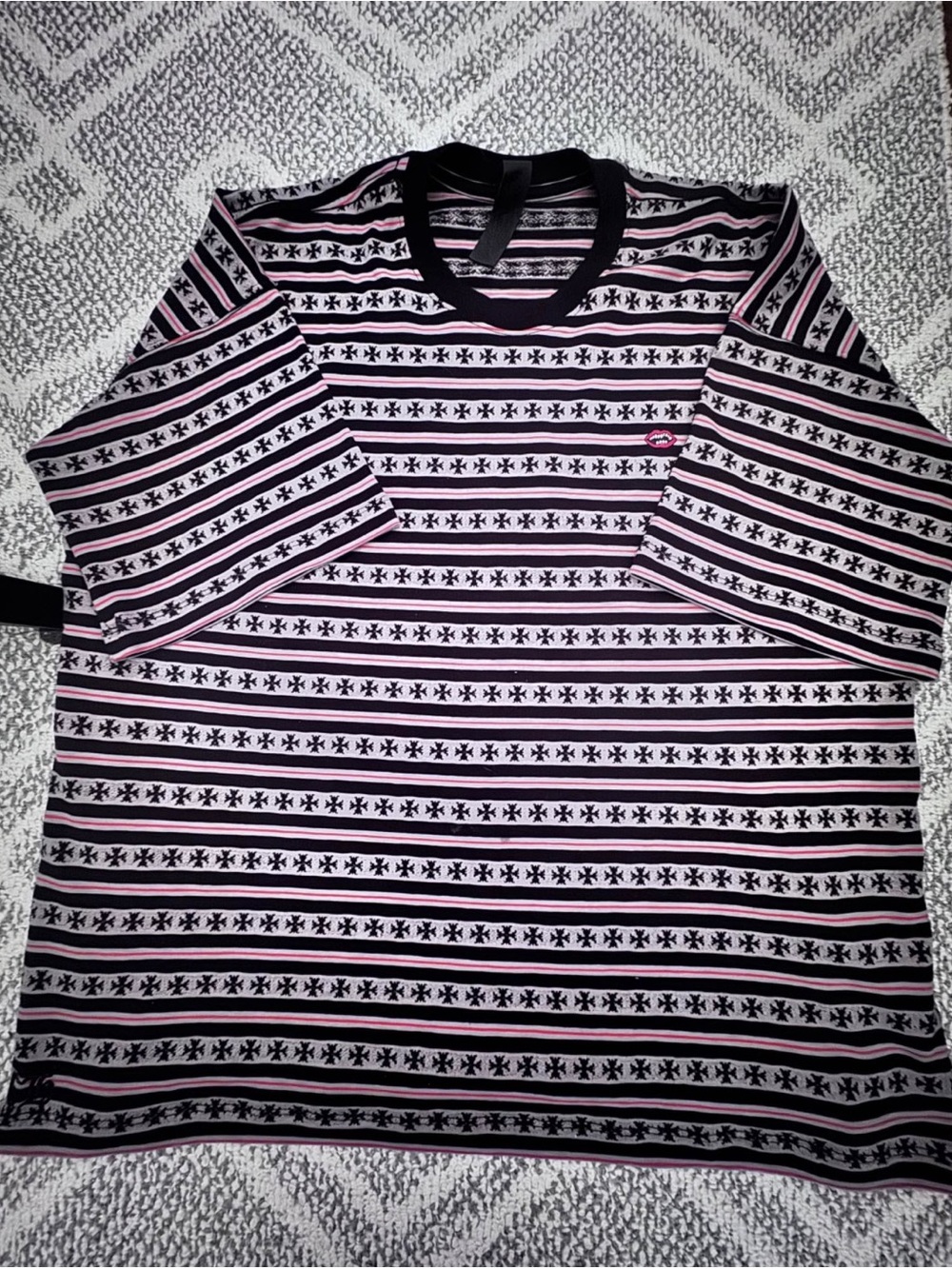 Chrome Hearts Black Striped Tee with Pink & White Accents
